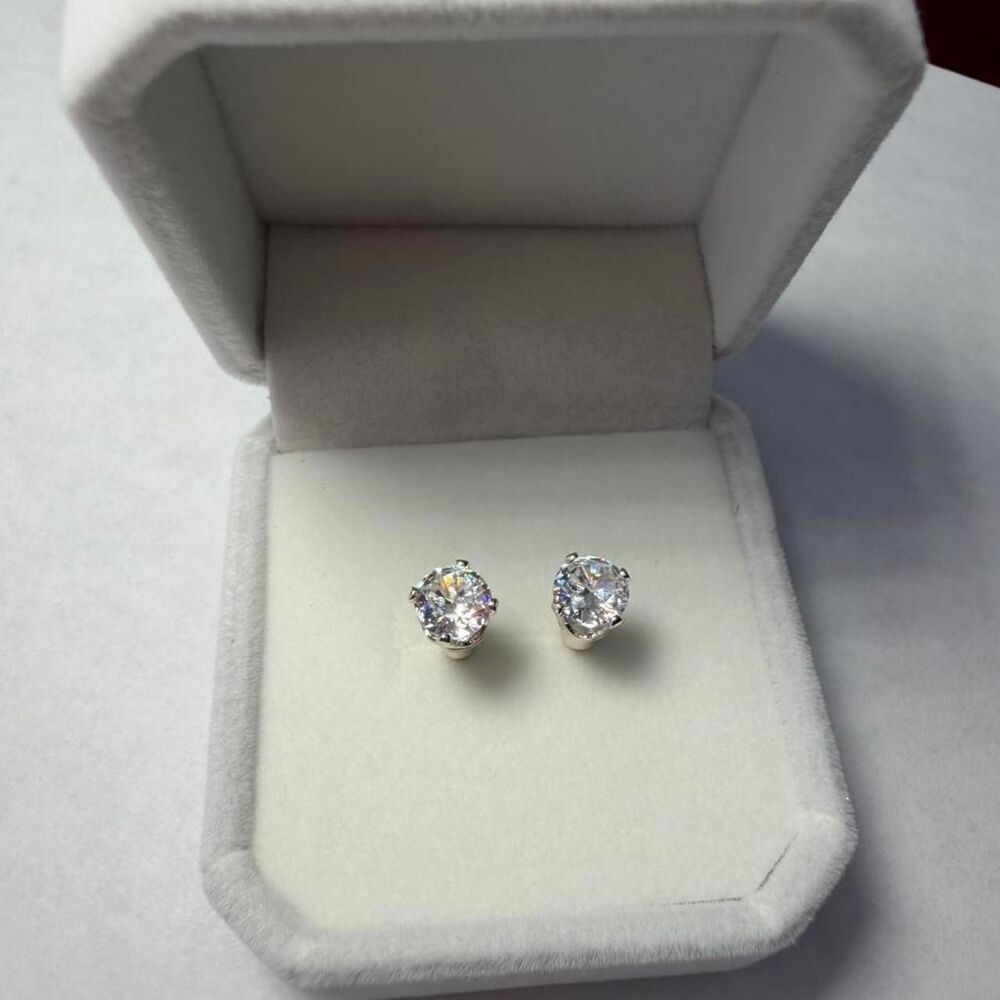 Cubic Zirconia Stud Earrings Stainless Steel Silver Minimal